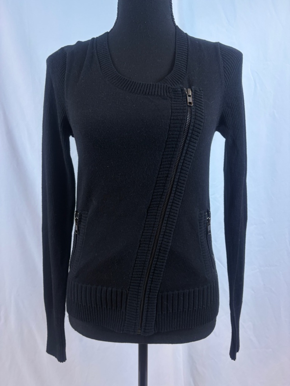 Victoria's Secret Black Asymmetrical Zip Crew Sweater‎